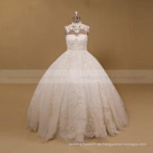 Brillante wulstige Rhinestones-Spitze fertigen Puff-Ball-Hochzeits-Kleid-hohen Kragen besonders an